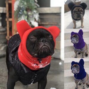 Frenchie World Shop Dog Hat Winter Pet Solid Color Hat French Bulldog Warm Hat Adjustable Drawstring Pet Headgear Soft Polar Fleece Puppy Cap