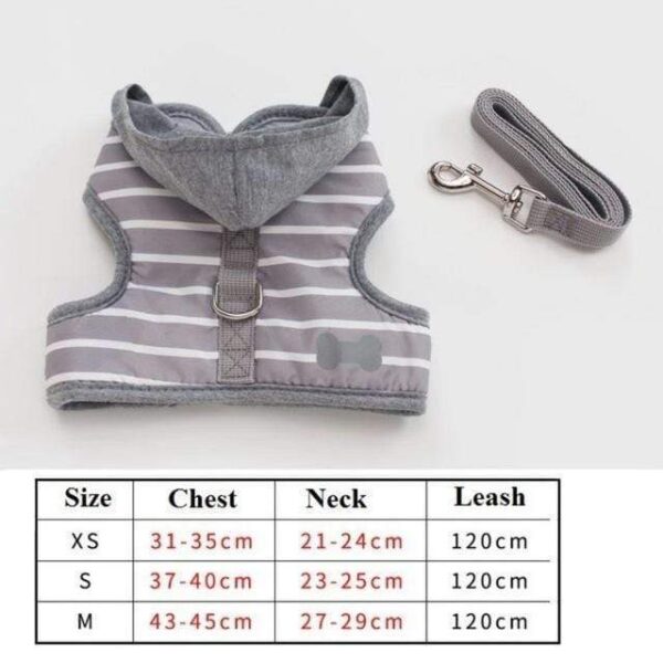 Frenchie World Shop Stripe gray hood / XS Dog Hooded Harness by Frenchie World