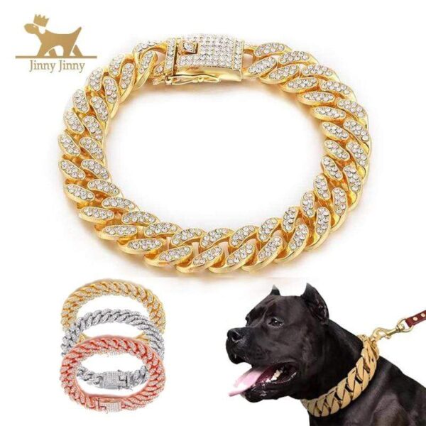 Frenchie World Shop Dog Jewelry For Dogs，Diamond Gold Dog Collars，Cat Necklace， Puppy Collar Stainless Steel with Diamond Collar for Dogs