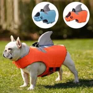 Frenchie World Shop Dog Life Vest Summer New Shark Fin Pet Life Jacket Large Medium and Small Dogs Reflective Swimwear
