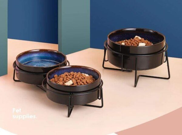 Frenchie World Shop double bowl / 850ML Cat Dog / China Double Ceramic Feeding & Drinking Bowl