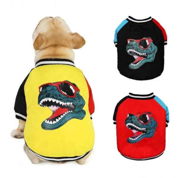 Frenchie World Shop Fashion Dinosaur Print French Bulldog Coat Jacket Winter Warm Pet Clothes for Small Dogs Corgi Pug Sweatshirt Mascotas Clothing