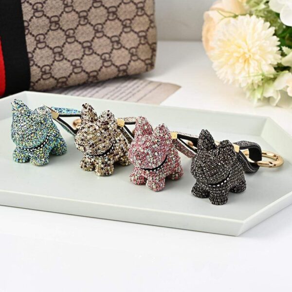Frenchie World Shop Fashion Punk Full Drill French Bulldog Keychain For Women Rhinestone Dog Key Chain Bag Pendant Jewelry Trinket Men's Car Keyring