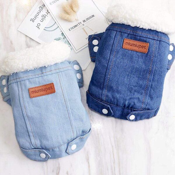 Frenchie World Shop Faux Fur Collar Denim Dog Jacket