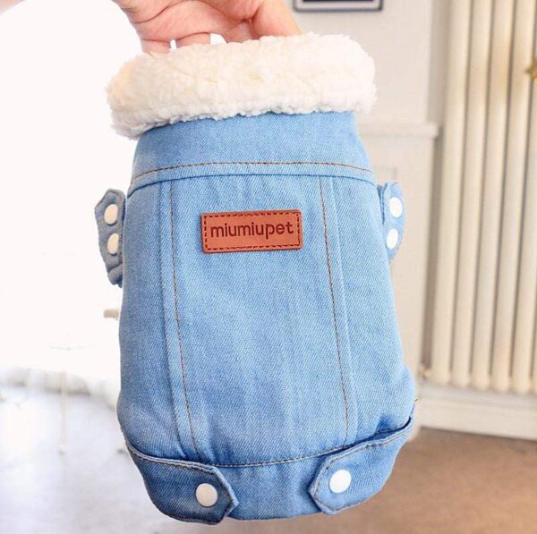 Frenchie World Shop Light Blue / L Faux Fur Collar Denim Dog Jacket