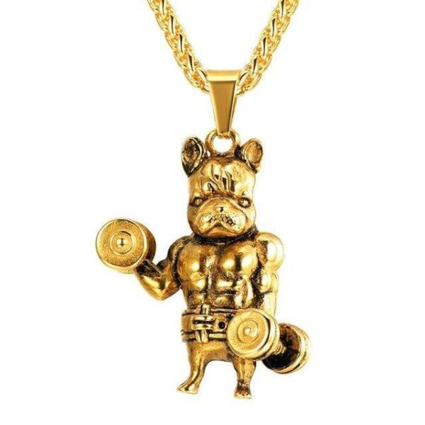 Frenchie World Shop Gold-color "Fitness & Frenchies" Gold/Silver Plated Pendant