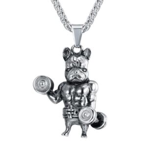 Frenchie World Shop stainless steel "Fitness & Frenchies" Gold/Silver Plated Pendant