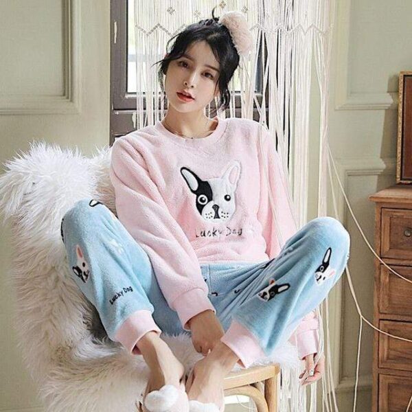 Frenchie World Shop Pink fleece pajamas / M Fleece French Bulldog Pajamas Set