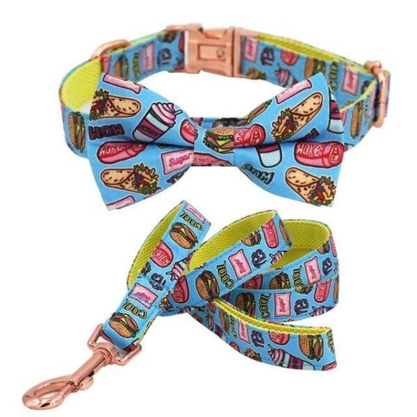 Frenchie World Shop collar bow leash / XS(15-25cm Length) Foodie Printed Collar, Leash & Bowtie Set