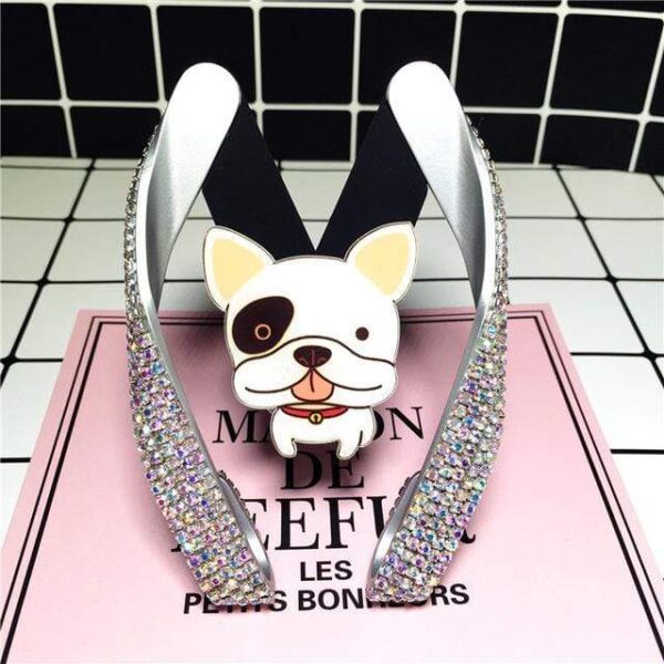 Frenchie World Shop White 02 French Bulldog Diamond Crystal Mobile Car Phone Holder
