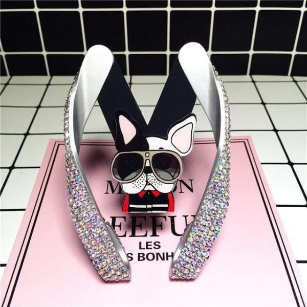 Frenchie World Shop White 04 French Bulldog Diamond Crystal Mobile Car Phone Holder