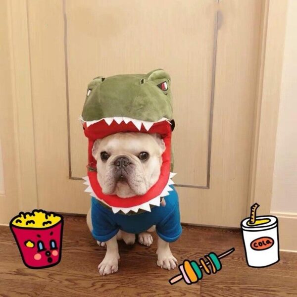 Frenchie World Shop French Bulldog Dinosaur/Shark Headgear Costume