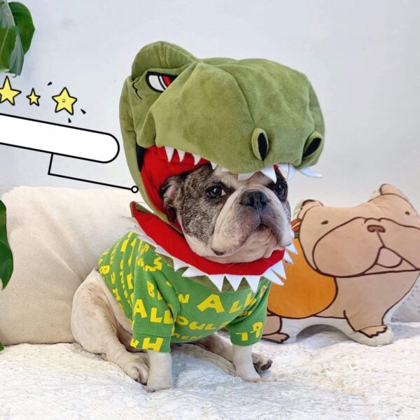 Frenchie World Shop Dinosaur / Free Size French Bulldog Dinosaur/Shark Headgear Costume