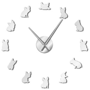 Frenchie World Shop Silver / 47 Inch French Bulldog Giant Wall Clock