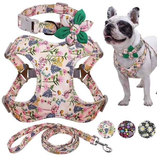 Frenchie World Shop French Bulldog Harness Leash And Collar Set Printed No Pull Dog Harness Vest Leash Collar Set For Small Medium Large Dogs