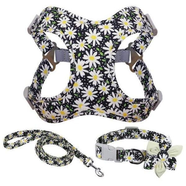 Frenchie World Shop Black / L French Bulldog Harness Leash And Collar Set Printed No Pull Dog Harness Vest Leash Collar Set For Small Medium Large Dogs