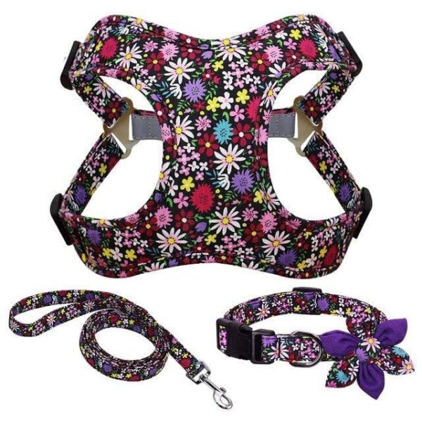 Frenchie World Shop Purple / s French Bulldog Harness Leash And Collar Set Printed No Pull Dog Harness Vest Leash Collar Set For Small Medium Large Dogs