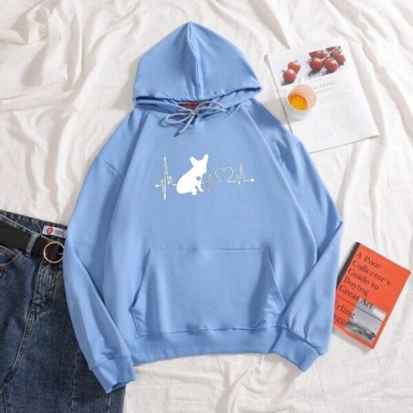 Frenchie World Shop blue / XXXL French Bulldog Heartbeat Women Hoodie