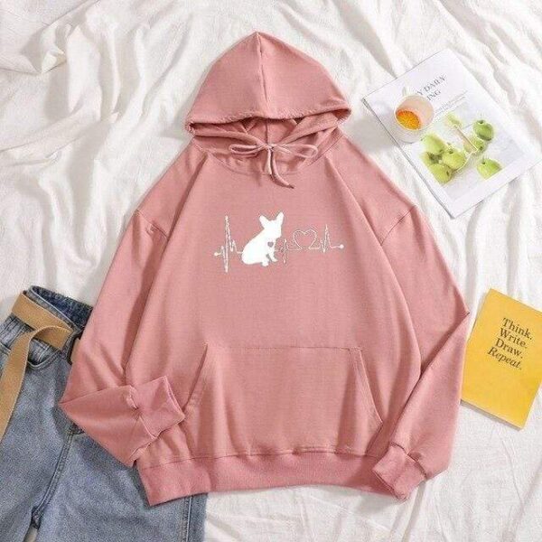 Frenchie World Shop pink / S French Bulldog Heartbeat Women Hoodie