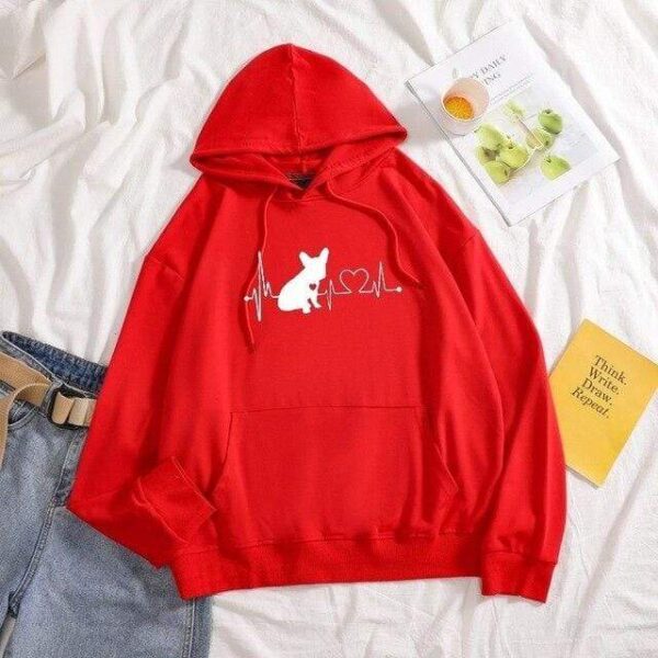 Frenchie World Shop red / XXXL French Bulldog Heartbeat Women Hoodie