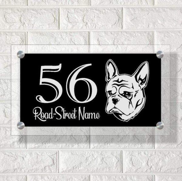 Frenchie World Shop Black / 18cm / 30cm French Bulldog House Number Sign