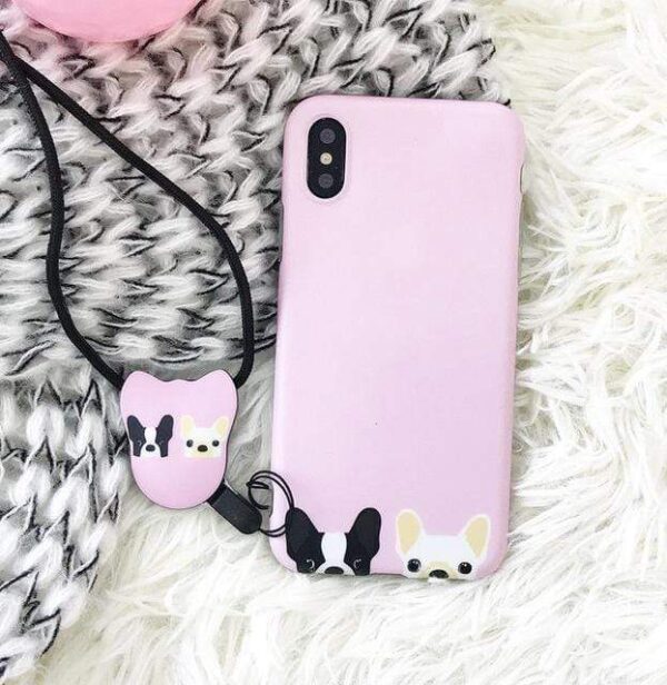 Frenchie World Shop Style 2 / For iphone X French Bulldog iPhone case + Rope Holder