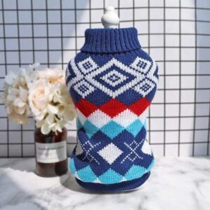 Frenchie World Shop Blue / S French Bulldog Knitted Argyle Sweater