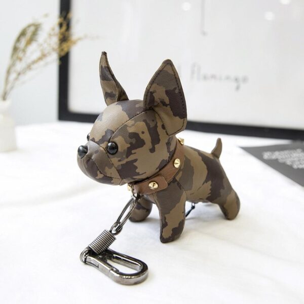 Frenchie World Shop Camouflage Brown French Bulldog Leather Keychain