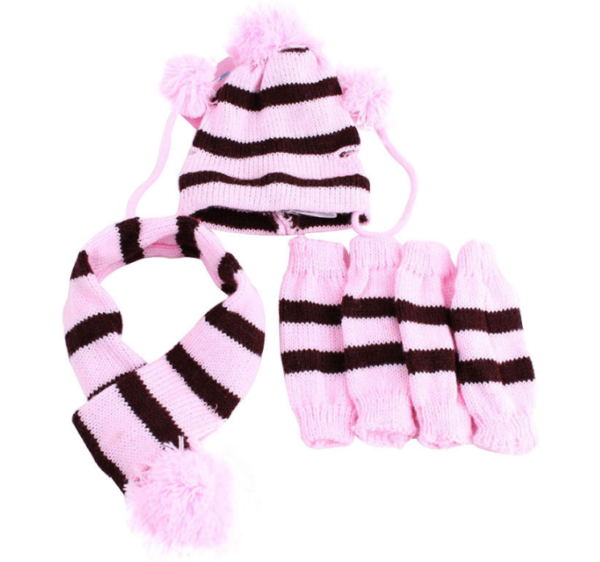 Frenchie World Shop French Bulldog Woolen Knitted Hat, Scarf and Leg Warmer Set