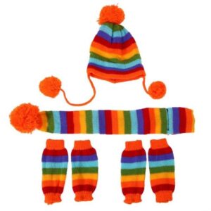 Frenchie World Shop Multicolor / S French Bulldog Woolen Knitted Hat, Scarf and Leg Warmer Set