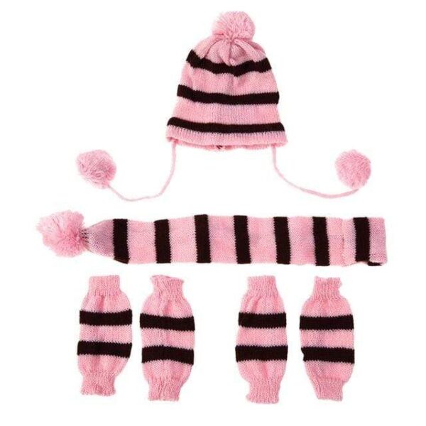 Frenchie World Shop Pink / S French Bulldog Woolen Knitted Hat, Scarf and Leg Warmer Set