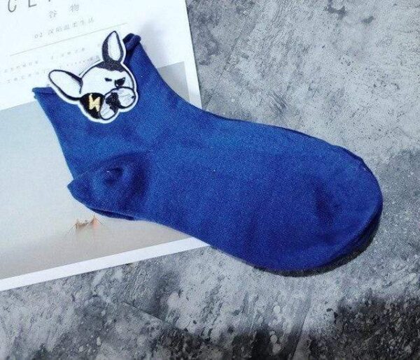 Frenchie World Shop as photo show 1 Funny Socks Embroidery Cute Bulldog Puppy Solid Color Cotton Short Socks