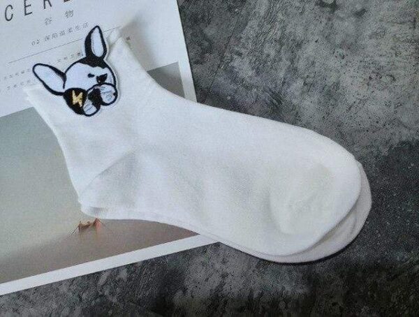Frenchie World Shop as photo show 5 Funny Socks Embroidery Cute Bulldog Puppy Solid Color Cotton Short Socks