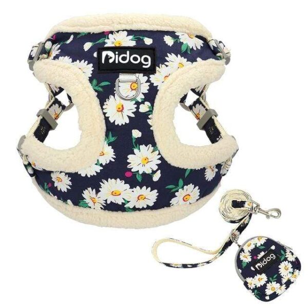 Frenchie World Shop 120 black / S Fuzzy Flowers French Bulldog Winter Harness