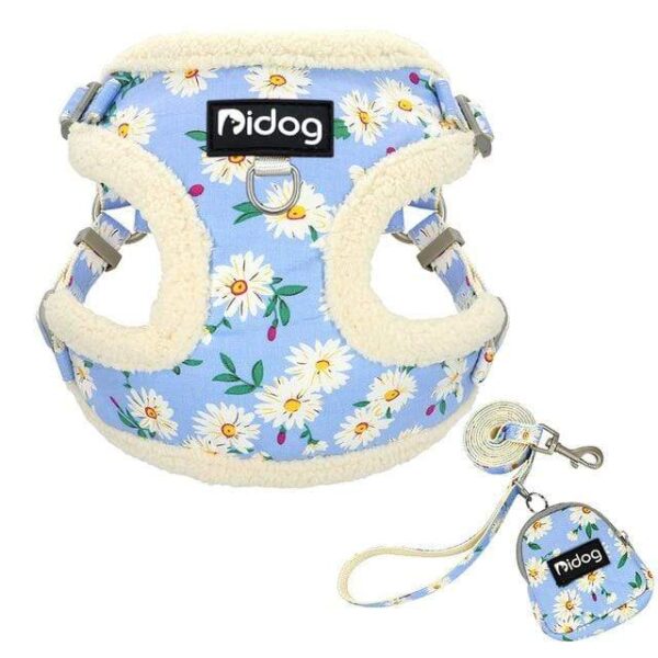 Frenchie World Shop 120 blue / S Fuzzy Flowers French Bulldog Winter Harness