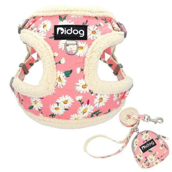 Frenchie World Shop 120 pink / S Fuzzy Flowers French Bulldog Winter Harness