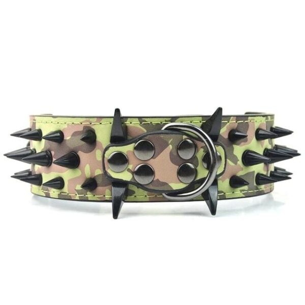 Frenchie World Shop Camo / L High Leather Sharp Black Spikes Medium Large Dog Pet Pitbull Collar and Matched Genuine Leather Leashes Lead