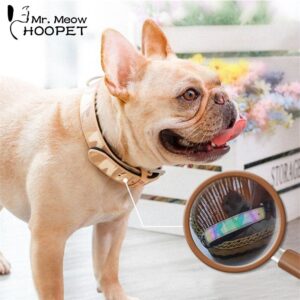 Frenchie World Shop Hoopet Pet Dog Collar Reflective Leather Adjustable French Bulldog Small Medium Dog necklet Training Outdoor Night Safty