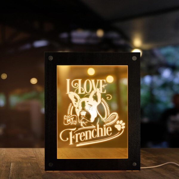 Frenchie World Shop I Love My Frenchie Wooden Frame LED Lamp
