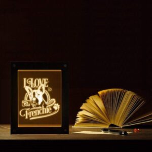 Frenchie World Shop I Love My Frenchie Wooden Frame LED Lamp