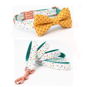 Frenchie World Shop Ice Cream Printed Collar, Leash & Bowtie Set