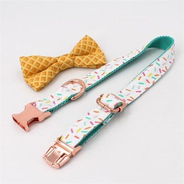 Frenchie World Shop collar bow / XS Ice Cream Printed Collar, Leash & Bowtie Set