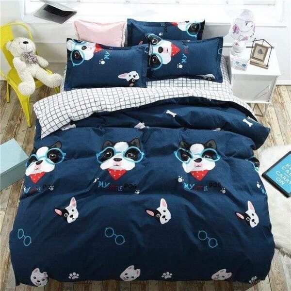 Frenchie World Shop Blue / Full / (Flat Bed Sheet) Kids French Bulldog Bedding Set