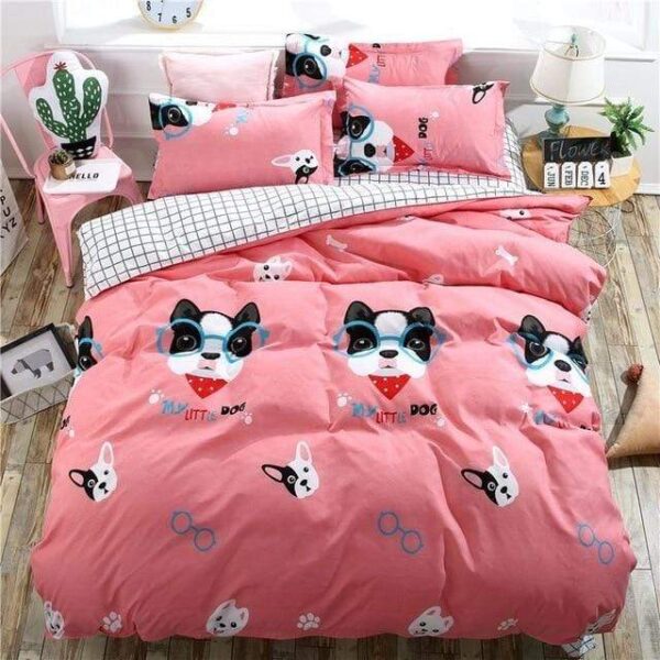 Frenchie World Shop Pink / Full / (Flat Bed Sheet) Kids French Bulldog Bedding Set