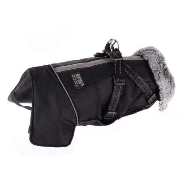 Frenchie World Shop black / S Large Dog Clothes with Harness Winter Warm Fur Collar Waterproof Reflective Padded Dog Jacket Small Big Dog Coat French Bulldog