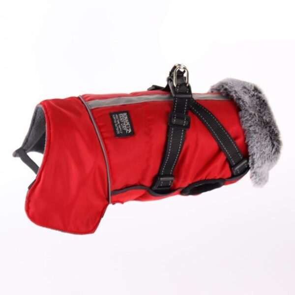 Frenchie World Shop Red / 3XL Large Dog Clothes with Harness Winter Warm Fur Collar Waterproof Reflective Padded Dog Jacket Small Big Dog Coat French Bulldog