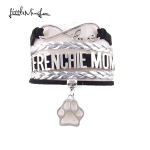 Frenchie World Shop Little Minglou Infinity Love FRENCHIE MOM bracelet dog paw charm leather wrap men bracelets & bangles Women jewelry