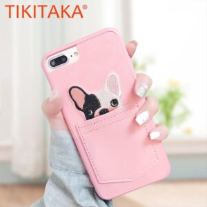 Frenchie World Shop Lovely Pink Cartoon Bulldog Pocket Phone Cases For iPhone X 8 8 Plus 7 6 6S Plus Case Cute 3D Lace Dog Soft Silicon Back Cover