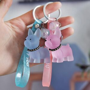 Frenchie World Shop Lucency French Bulldog Keychain Acrylic Resin Dog Keychains for Women Bag Pendant Jewelry Trinket Men's Car Key Ring Key Chain