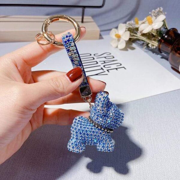 Frenchie World Shop Blue Luxury Diamond Frenchie Keychain